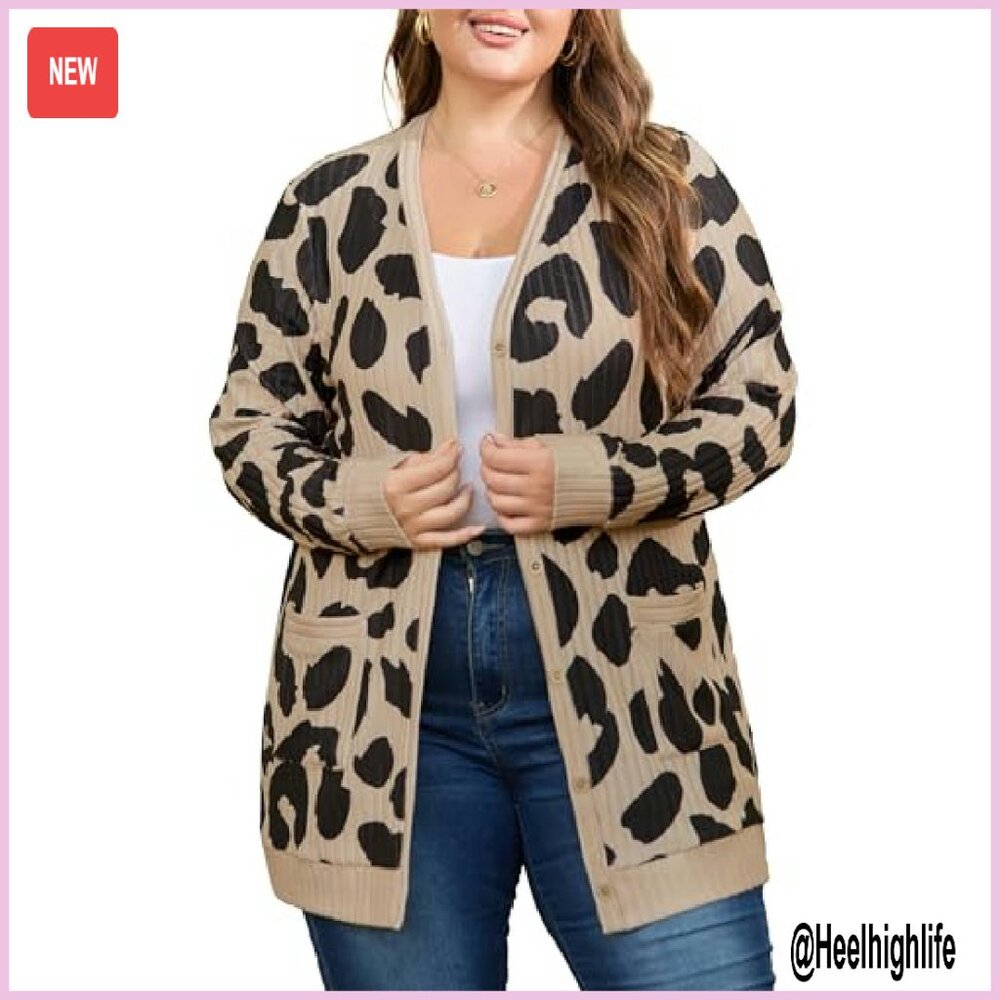 Plus Size Cardigan Open Front Button Down Sweater… - image 2